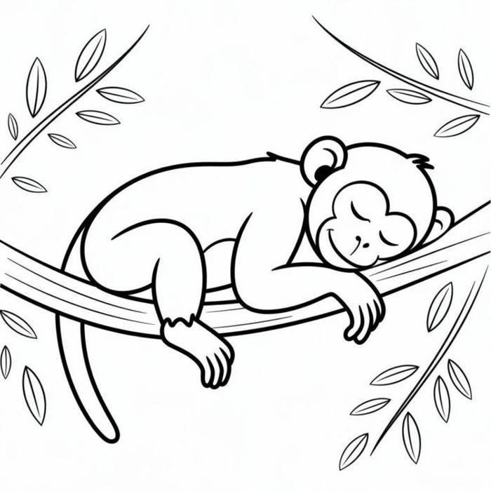 hình tô màu tranh khỉ đang nằm ngủ