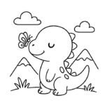 hình tranh tô màu khủng long gửi bướm