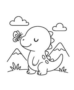 hình tranh tô màu khủng long gửi bướm