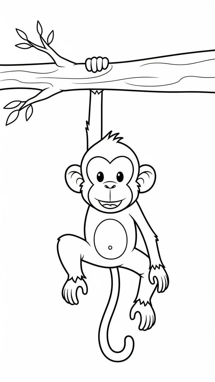 tranh tô màu bé tập tô con khỉ đùa nghịch