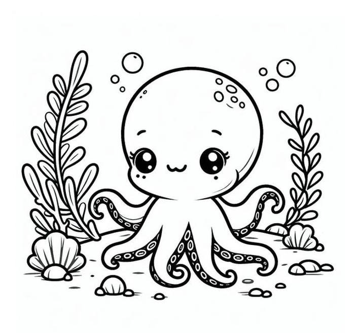 tranh tô màu con bạch tuộc chibi