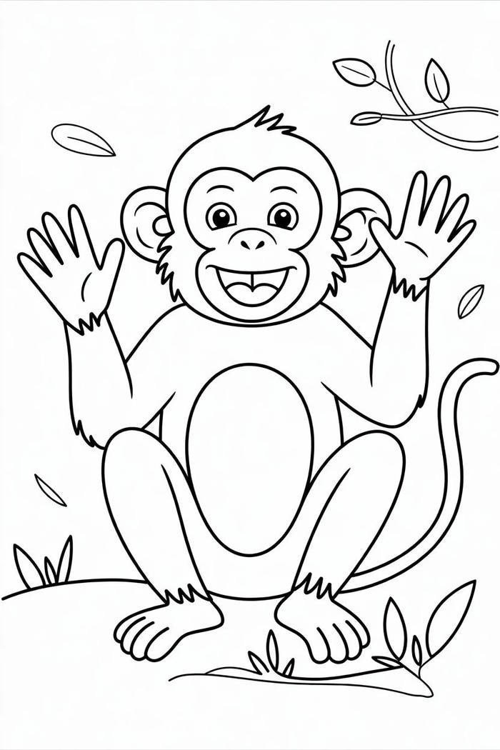 tranh tô màu khỉ hoạt hình đang nhảy