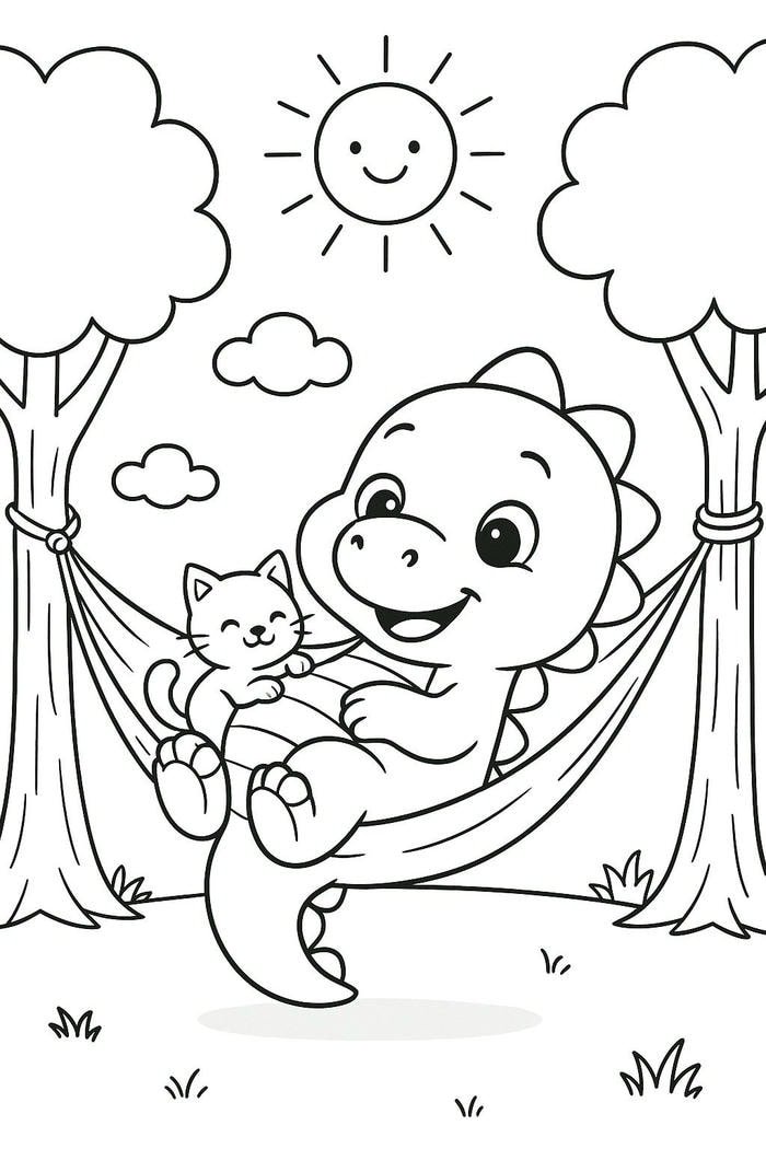 tranh tô màu khủng long nằm võng