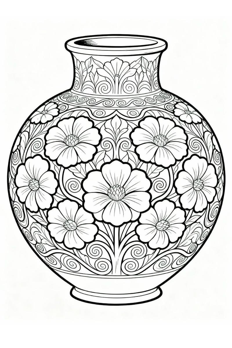 ảnh tranh tô màu bình hoa miệng nhỏ